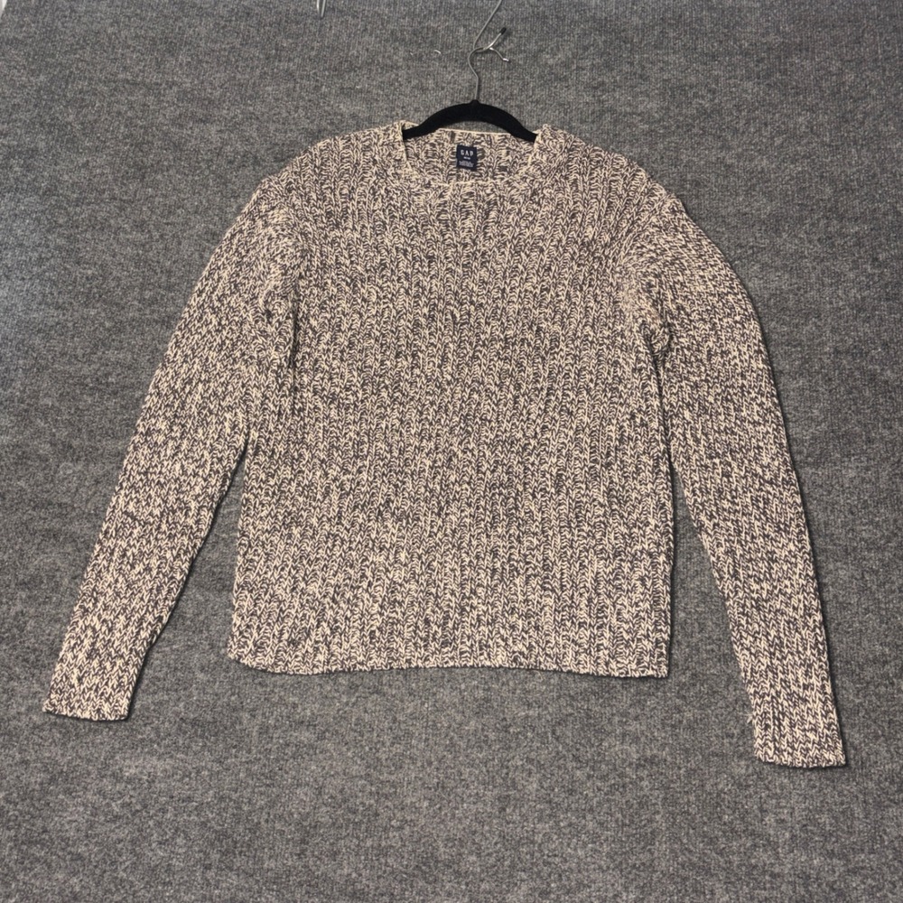 Gap Knit Crewneck Sweater Men's M marled Grey Cream Long Sleeve chunky Pullover